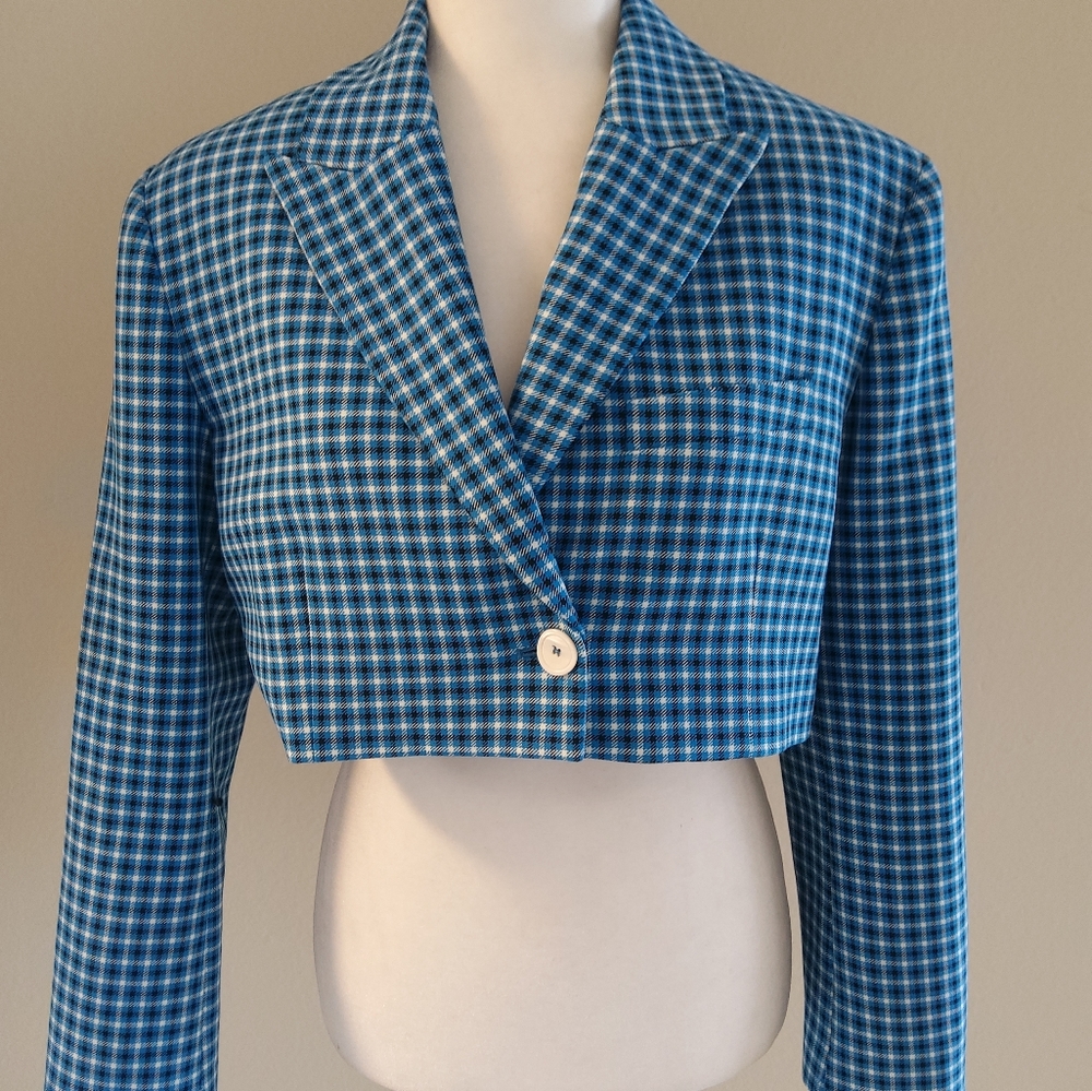 ZARA BLAZER CHECKED CROPPED LAPEL COLLAR